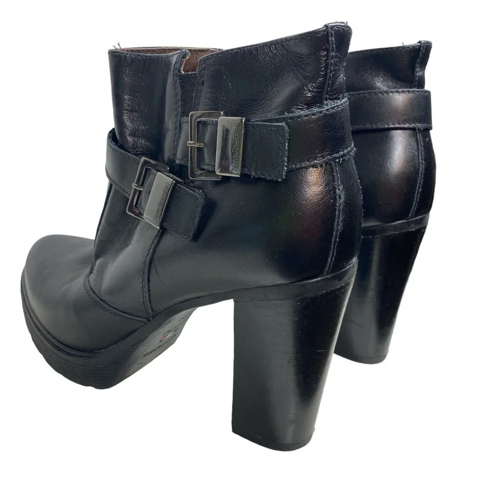 NeroGiardini Women 39 US 8.5 Black Leather Platform Buckle Ankle Boots Italy